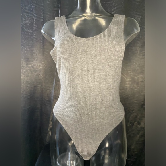 Fashion Nova Tops - Fashion Nova Heather Gray Ribbed Bodysuit